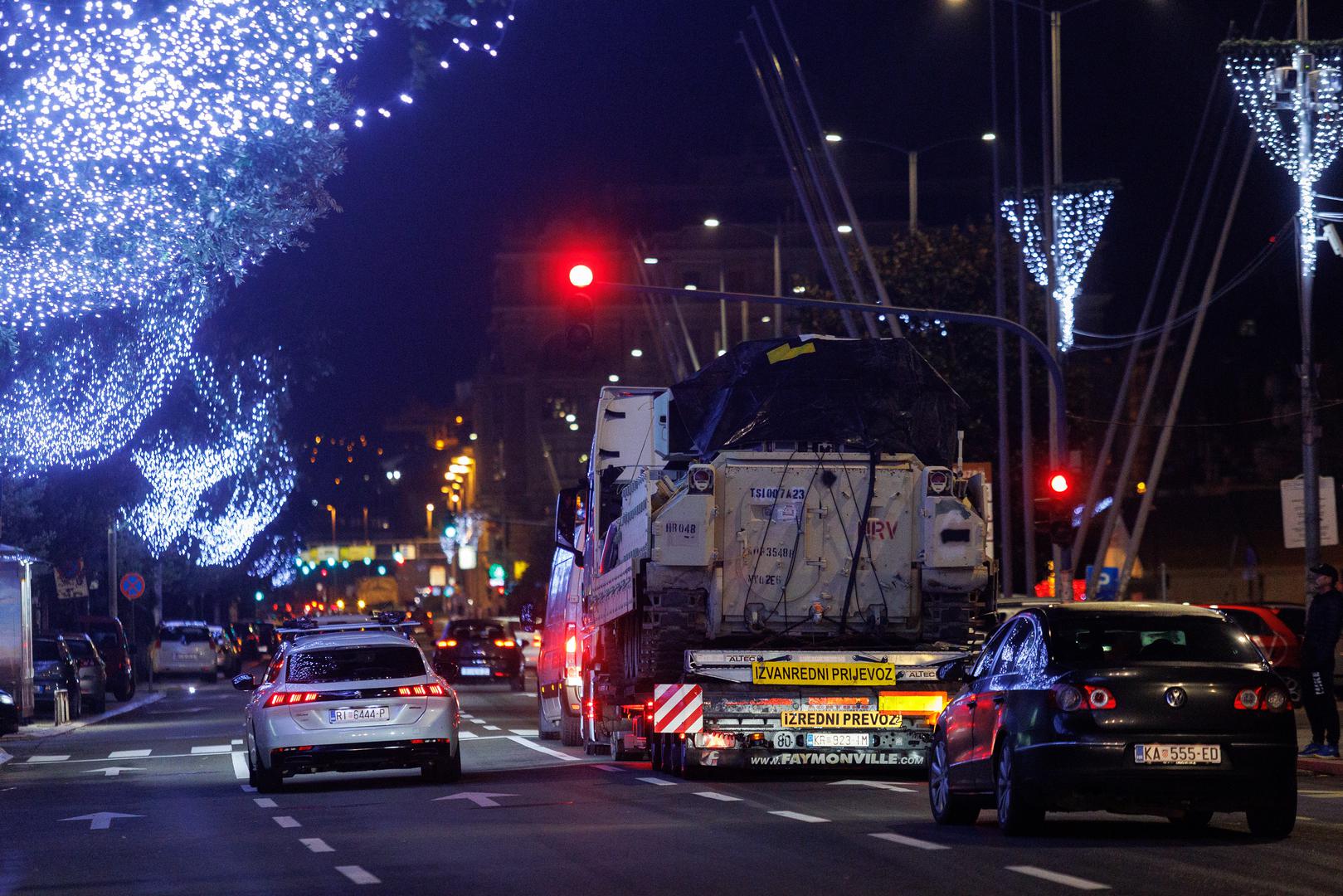10.12.2023, Rijeka -  Konvoj sastavljen od sedam kamiona i 22 Bradleya krenuo iz rijecke luke prema Slavonskom Brodu.  Photo: Nel Pavletic/PIXSELL